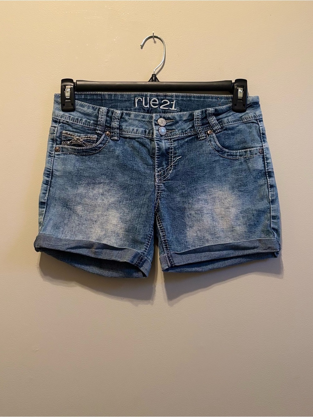 Y2K Juniors Rue21 Light Blue Rolled Hem Denim Shorts